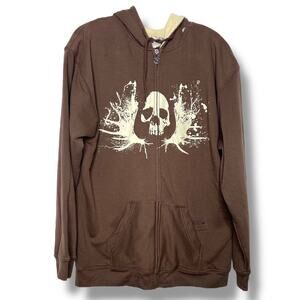Vintage Men’s Outlooks Skull Brown Graphic Zip Hoodie Large